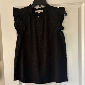 LOFT Black Eyelet Ruffle Blouse